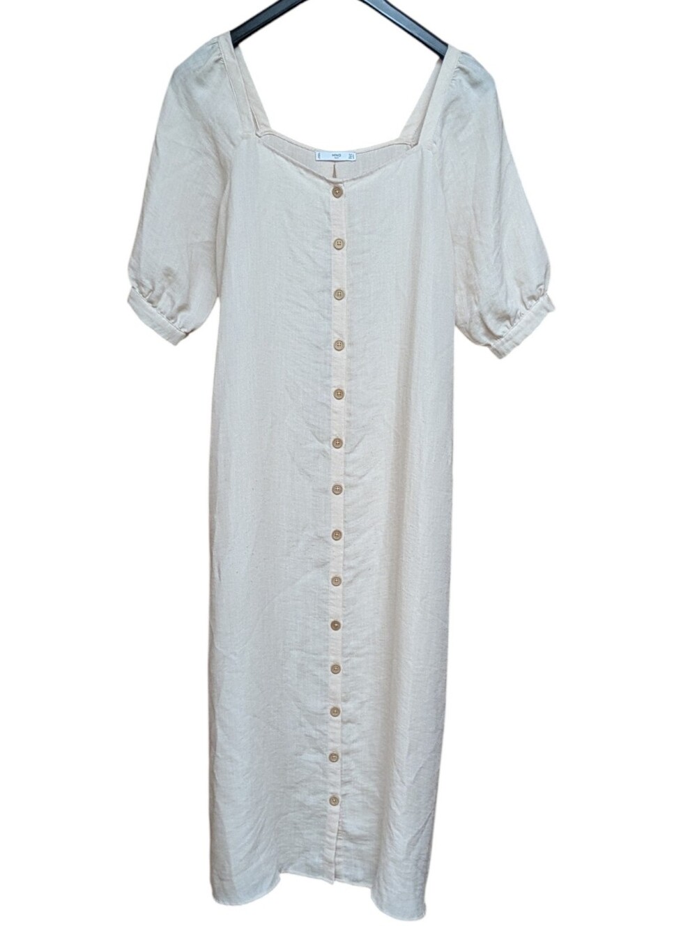 MNG Mango Puff Sleeve Button Front Maxi Dress Cream Size 8 - Picture 1 of 11